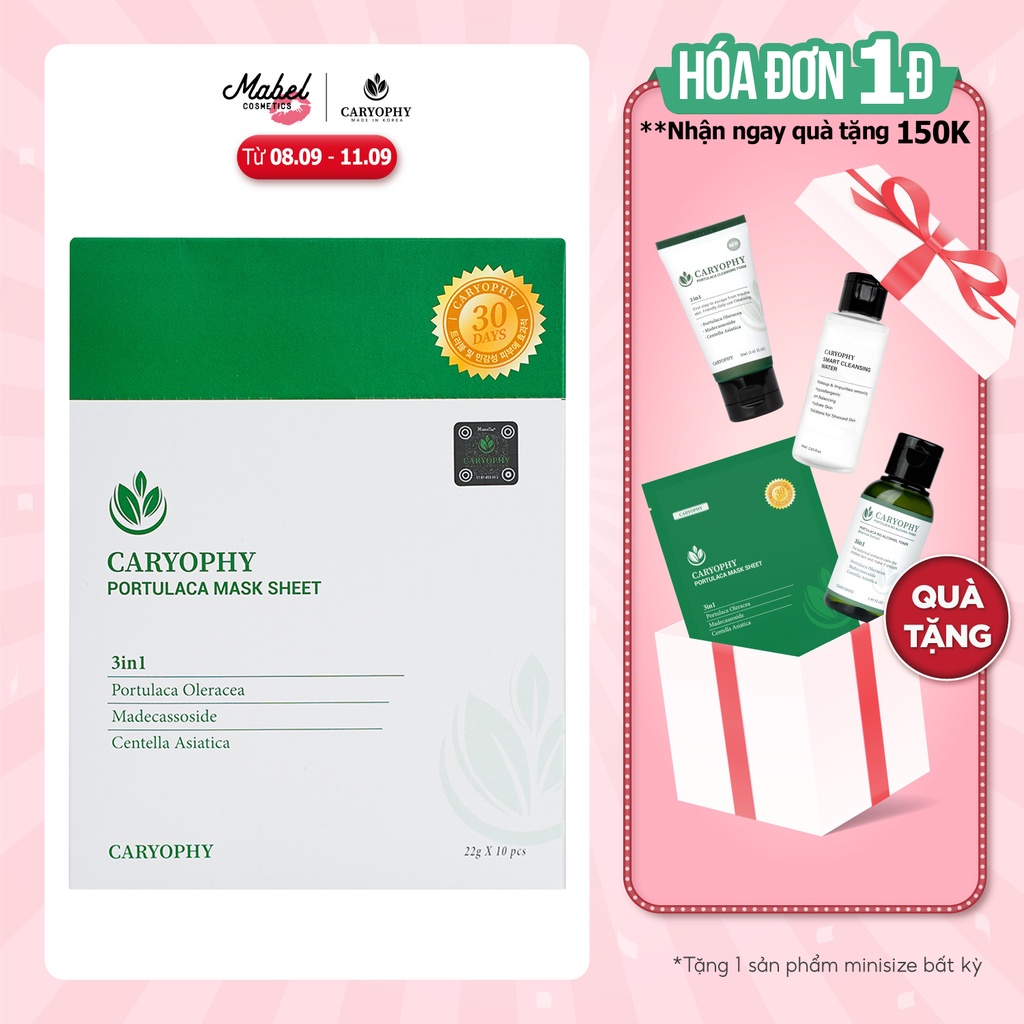 Mặt nạ giảm mụn mờ thâm Caryophy Portulaca Mask Sheet Hàn Quốc 22g x 10pcs (Hộp 10 Miếng)