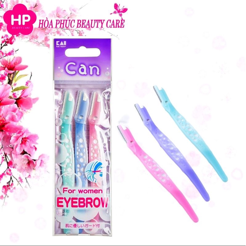 Dao Cạo Lông Mày Lưỡi Thép Có Màng Bảo Vệ Can Kai  Eyebrow For Women ( Set 3 Cây )