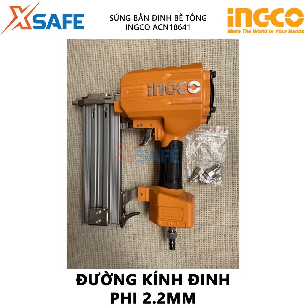 Máy bắn đinh bê tông dùng khí nén INGCO ACN18641 khả năng tải 70 pcs, kích thước đinh 18-64mm, hoạt động mạnh mẽ