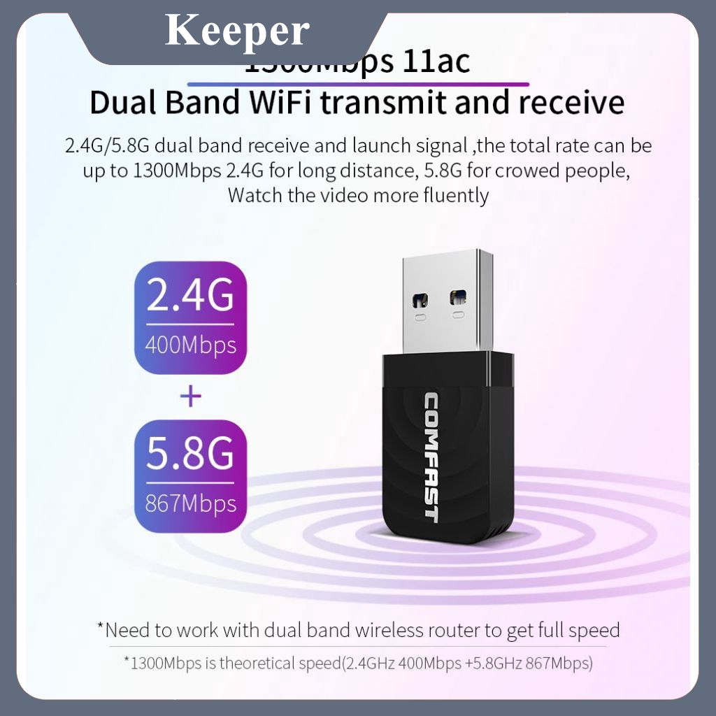 Usb Wifi 1300mbps 2.4g / 5.8g Ac Cho Windows 10 / Vista Keep | BigBuy360 - bigbuy360.vn