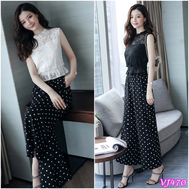 SET NGUYÊN BỘ ÁO REN SÁT NÁCH + QUẦN BI ỐNG LOE