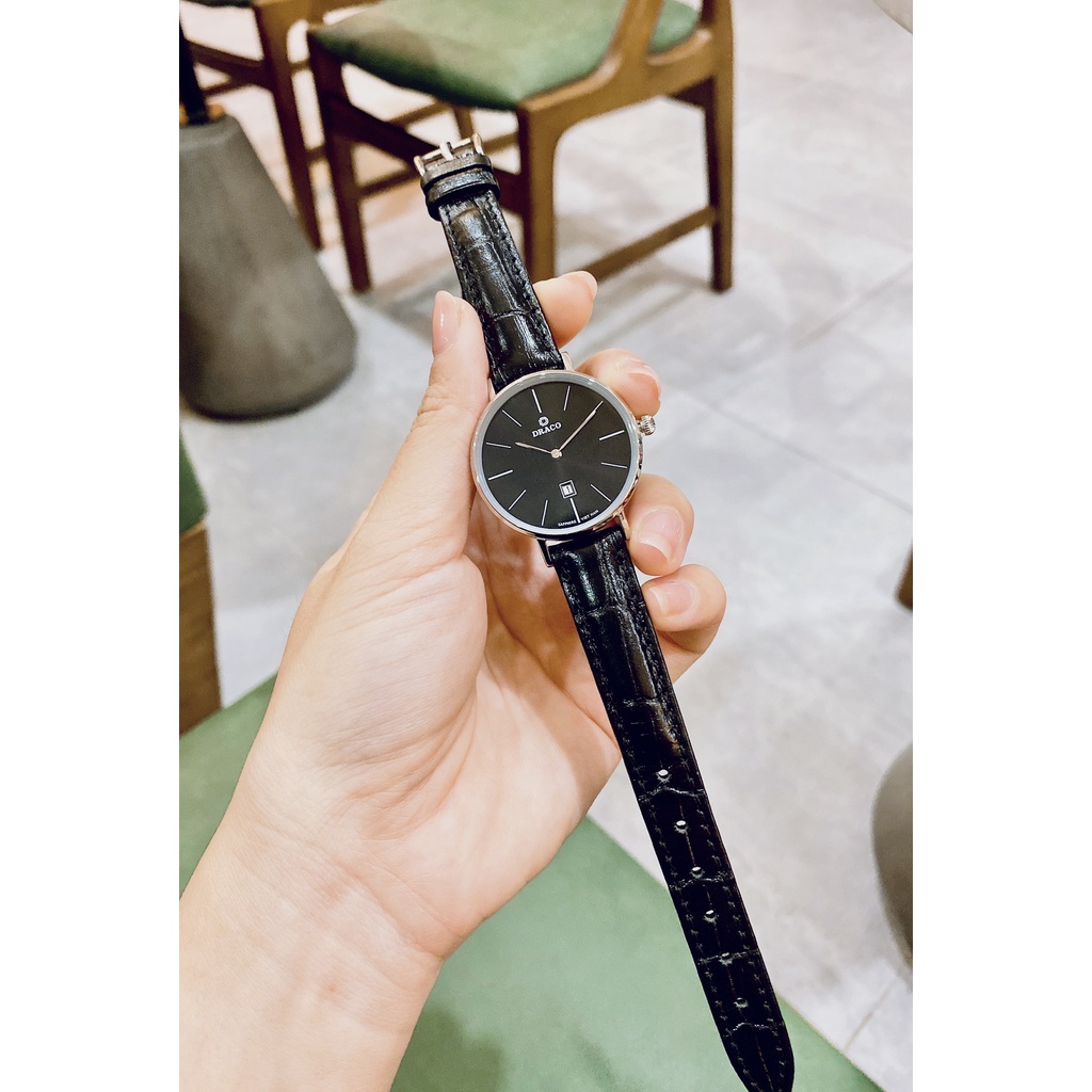 Đồng hồ nữ Draco D22-STN02 &quot;Classic Girl&quot; đen kết hợp chất liệu dây da bò màu đen - phụ kiện thời trang nữ nhẹ nhàng