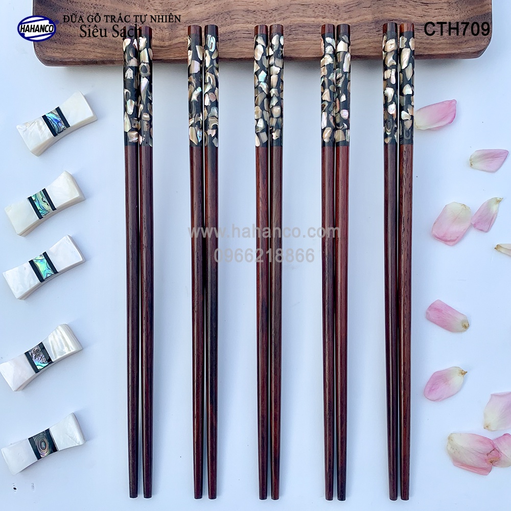 Đũa Gỗ Trắc Đầu Cẩm Quy Ốc Bào Ngư Úc HAHANCO (10 Đôi) Kháng Khuẩn Siêu Sạch- CTH709