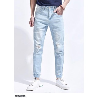 Quần jean nam rách gối mẫu mới quần jogger jean routine chính hãng ống côn co giãn