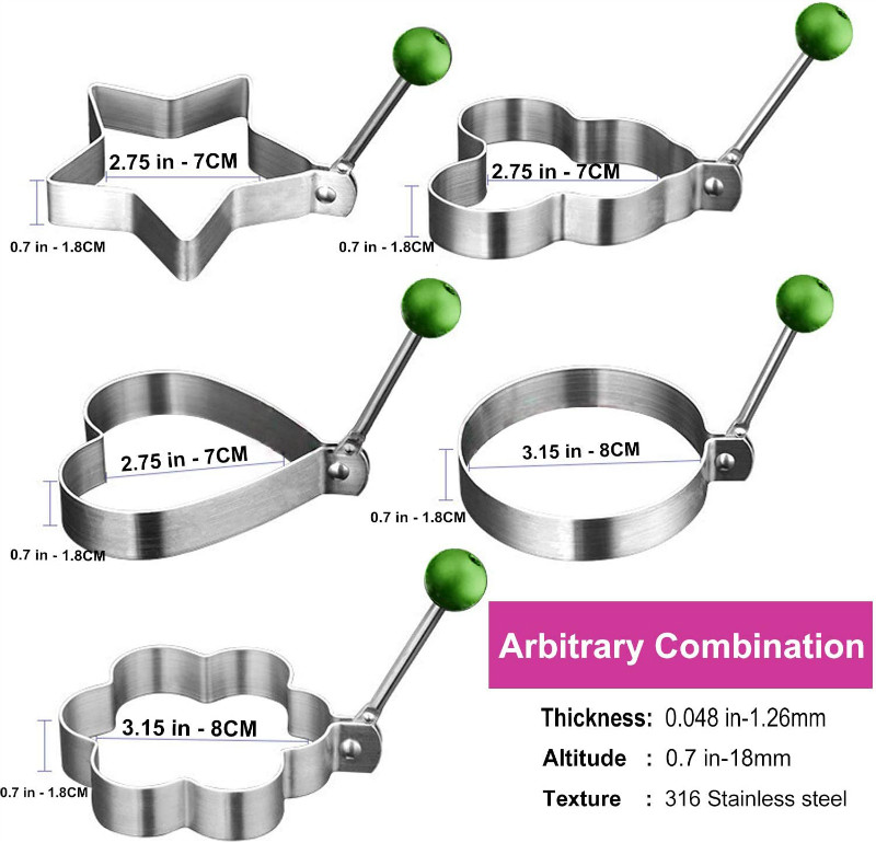 JOSMOMO 4 hình vòng trứng, khuôn tráng trứng inox, khuôn hình tròn tráng trứng chống dính, dụng cụ ốp la inox (dùng để đúc trứng), vòng khay nấu trứng, dụng cụ nấu ăn nhà bếp