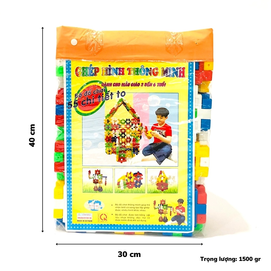 Bộ lắp ghép 55 chi tiết xếp hình thông mình dành cho trẻ made in Việt Nam