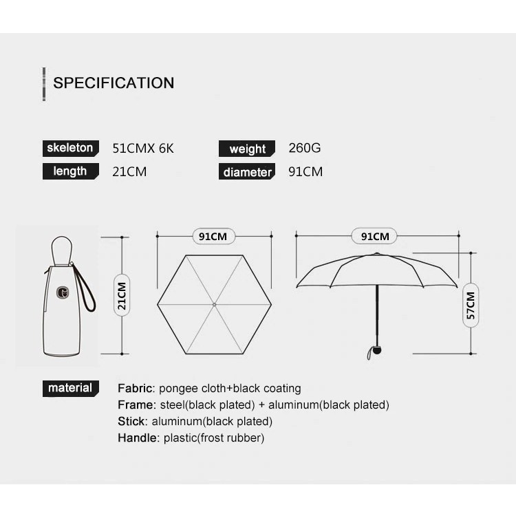 OLYCAT Ô dù cao cấp mini chống tia UV - Mẫu một màu bóng chày