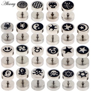 Alisouy 1 Đôi Thời Trang Punk Bông Tai Hai Mặt Tròn Bu Lông Bông Tai Nam Gothic Barbell Đen Bông Tai Nam Trang Sức