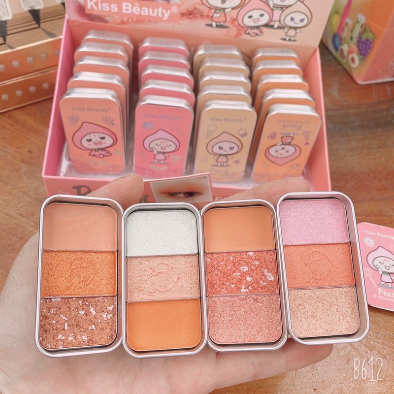 Phấn mắt mix  nhũ đào Peach hộp thiếc Kissbeauty