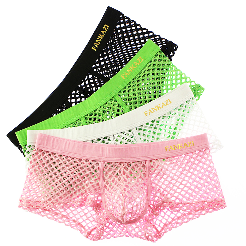 Quần lót nam Fishnet xuyên thấu Boxers rỗng thoáng khí Thân cây trong suốt