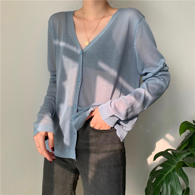 (Order) Áo len dệt kim áo khoác cardigan dáng dài mỏng mùa hè