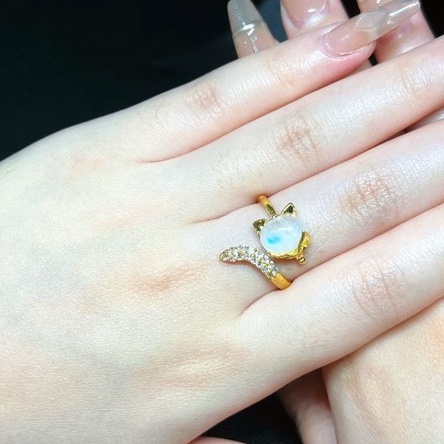 Nhẫn Hồ Ly Đá Moon Bọc Gold10k ☯ Nhẫn Đá Phong Thuỷ ☯ Cải Vận Tình Duyên May Mắn