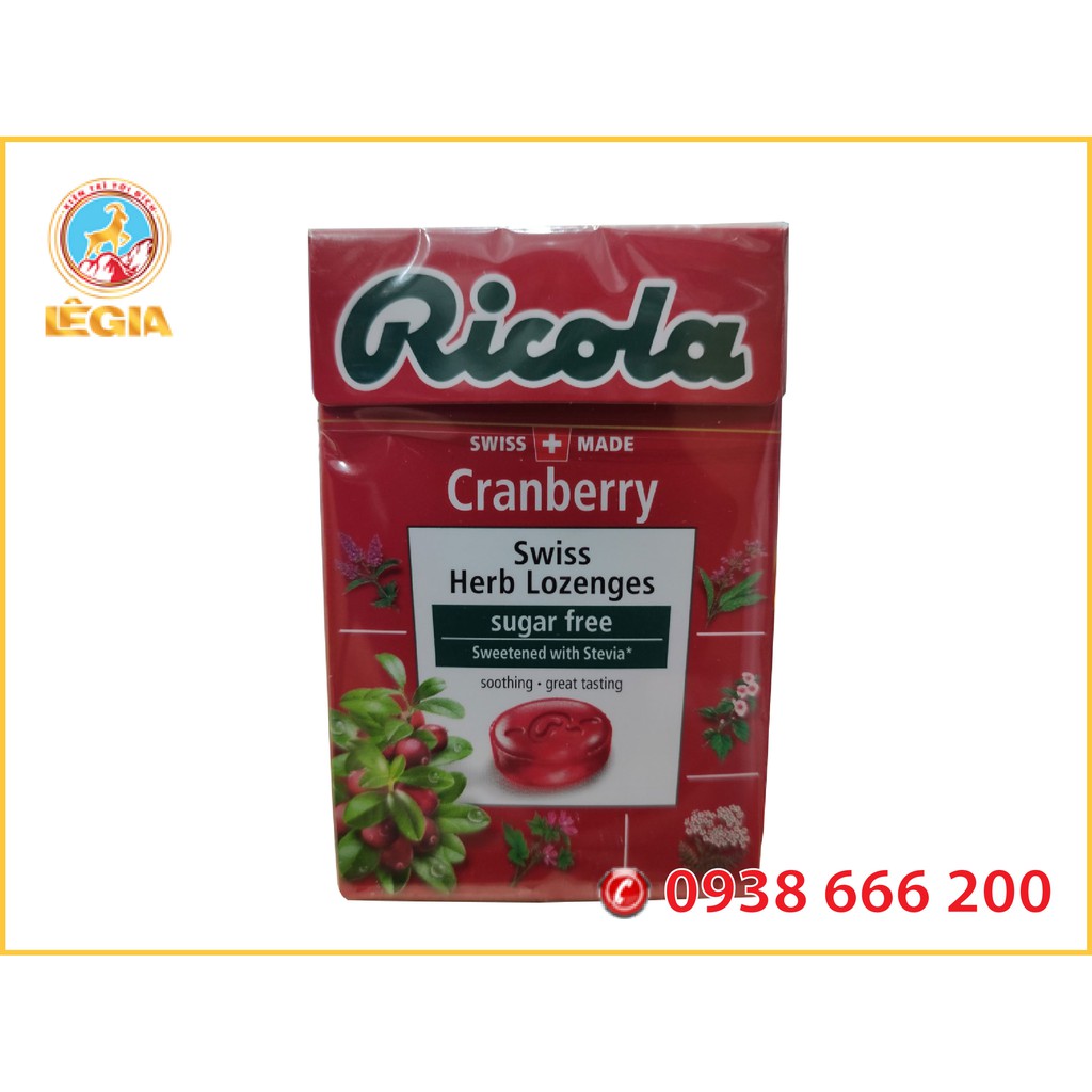 KẸO THẢO MỘC KHÔNG ĐƯỜNG CRANBERRY RICOLA 40G - RICOLA SUGAR FREE CRANBERRY