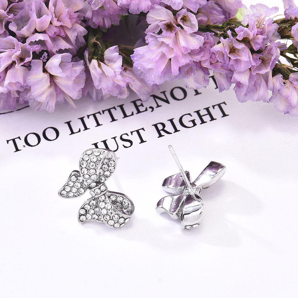 Hoa Tai Xi Bạc Phối Nơ Đính Đá Lấp Lánh Cho Nữ