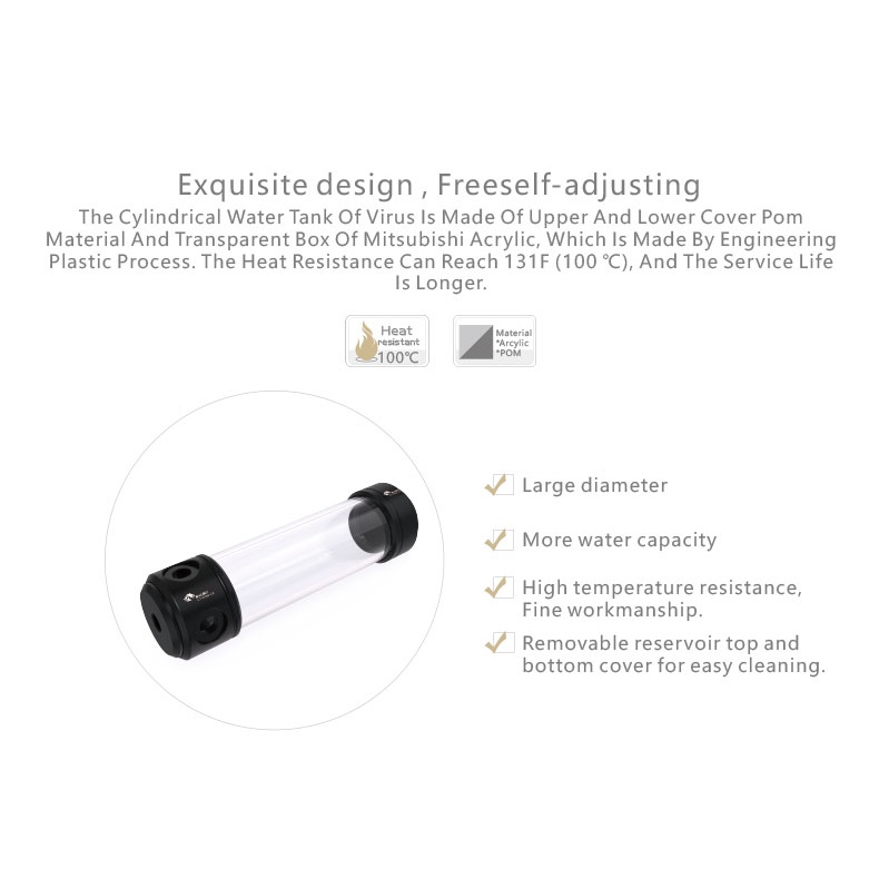 Bình Chứa Nước Làm Mát Bằng Nhựa Acrylic Bykski CT-POM-V2 Màu Đen/Trắng 150/200/260MM Dành Cho Máy Tính