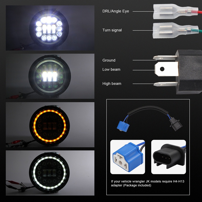 Đèn Pha LED H4 400W 7Inch Chất Lượng Cao Cho Xe Jeep Wrangler 4X4 Suzuki Samurai
