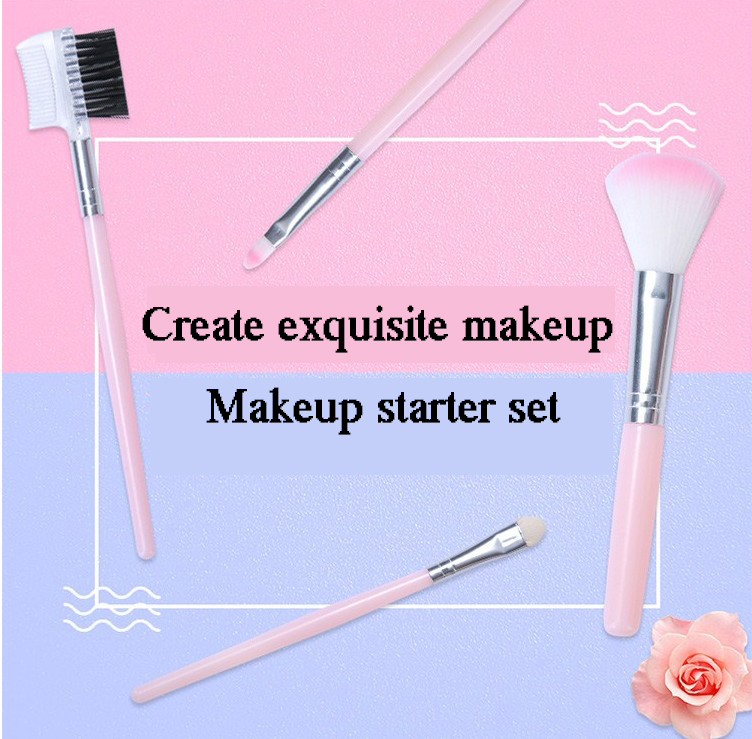 [Hàng mới về] Bộ 5 cây cọ trang điểm màu hồng tái sử dụng được cho người mới bắt đầu