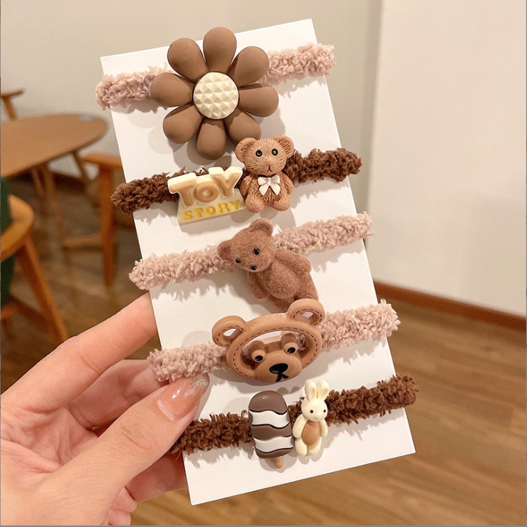 Set 5 dây chun nịt tóc sợi bông mix mẫu đính charm to siêu xinh BAG U CHUNMIX573