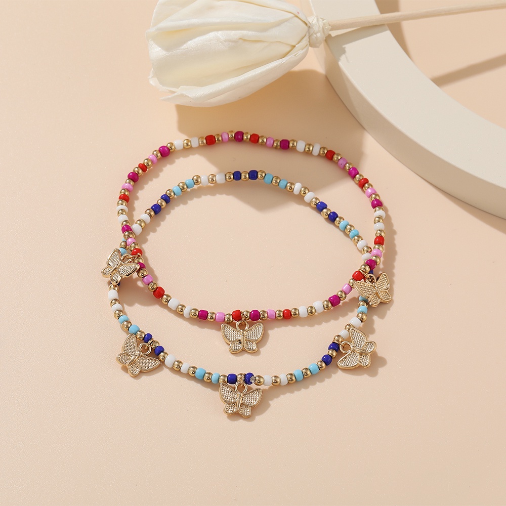 Set 2 vòng cổ / Lắc chân nhiều lớp đính hạt nhiều màu thời trang