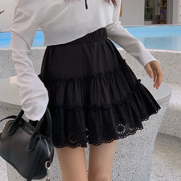 Chân váy ngắn thô hoa dập cute Ulzzang style