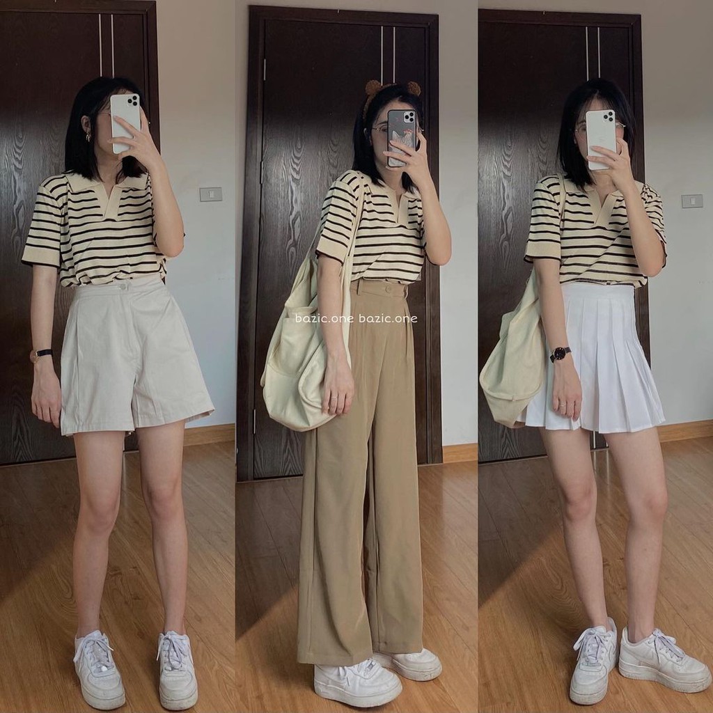 Áo Len Mong Cổ Đức Họa Tiết Kẻ Ngang - Áo Len Polo - Titto Closet