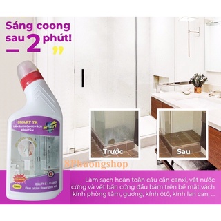 Nước tẩy SMART CLEANER TK giúp vệ sinh sạch cặn canxi bám lâu ngày trên vách kính nhà tắm, gương 300ml / 500ml