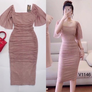 Váy body nhúm tay bồng