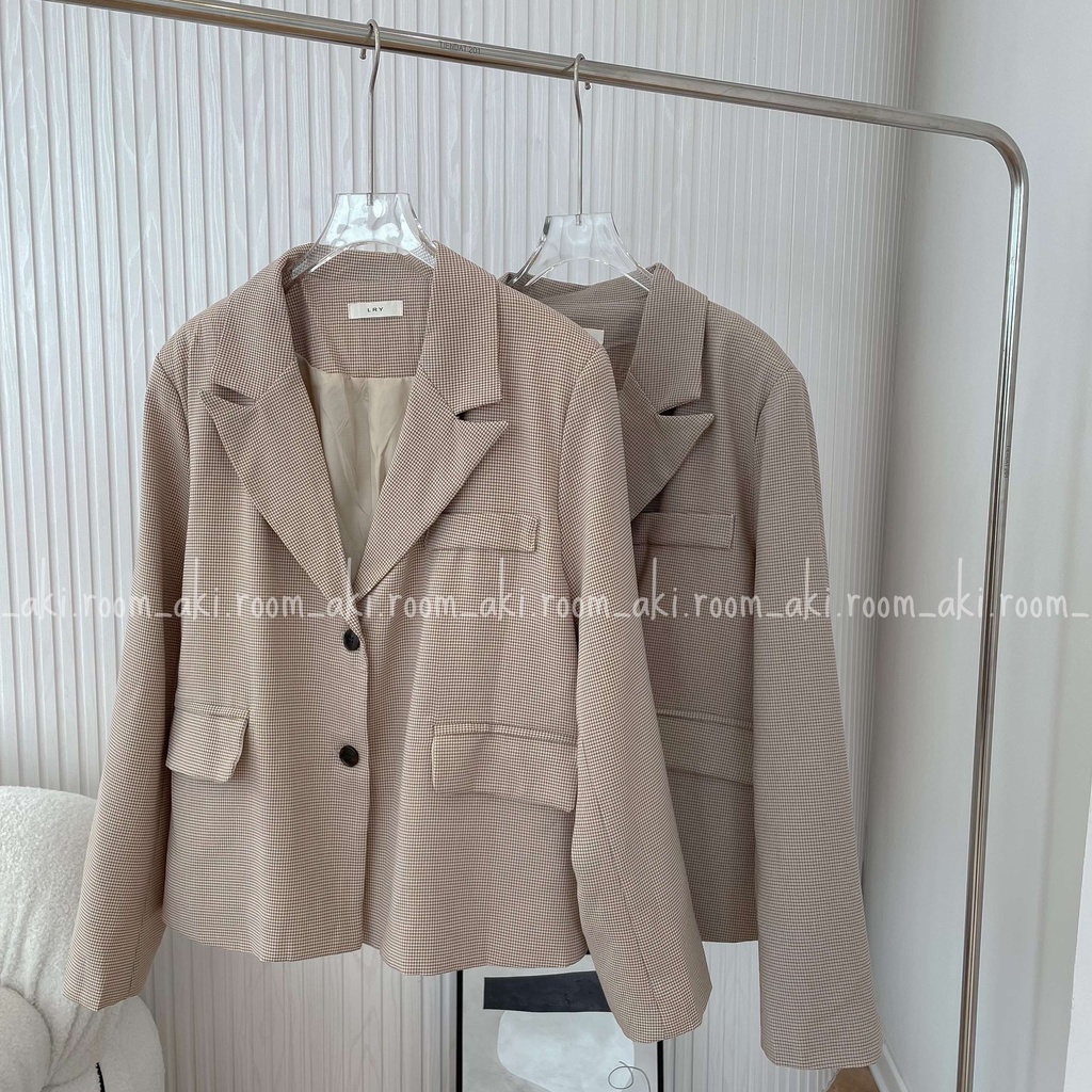 Áo blazer kẻ ô vuông nhỏ hai túi nắp chất mềm hai lớp 2117
