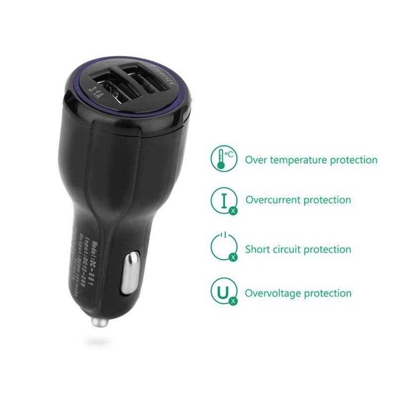 Tẩu sạc nhanh 2 cổng ô tô, Dòng sạc 3,1A phù hợp tất cả các thiết bị