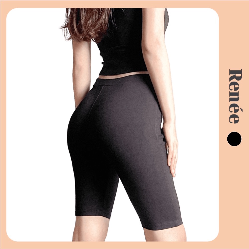 Quần legging lửng RENEE vải cotton thun cao cấp có túi thật biker nữ đùi ngố đồ mặc nhà dáng ôm - LG1