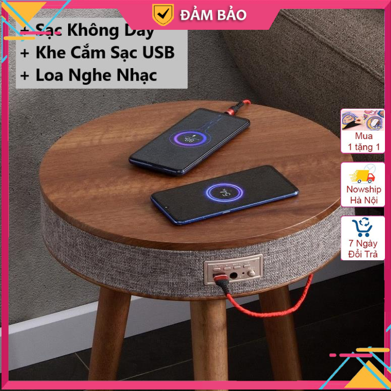 Bàn trà kiêm Loa Bluetooth và sạc Không Dây Cao Cấp mặt tròn Thông Minh 3in1 siêu bền