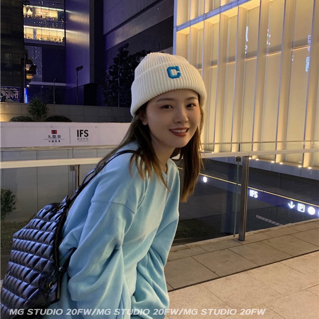 Mũ Len Dệt Kim MG STUDIO Thêu Họa Tiết Chữ Cái Thời Trang