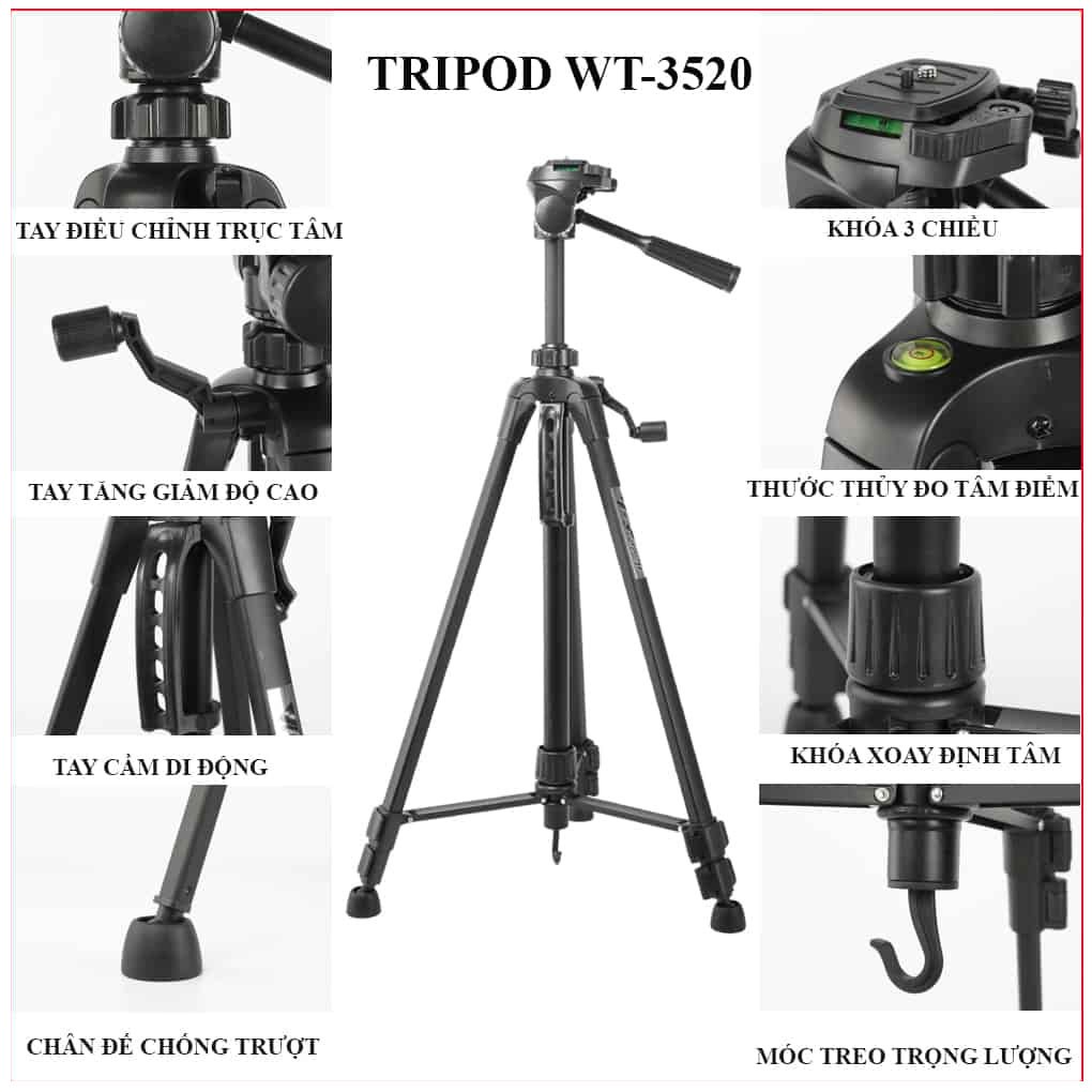 CHÂN GIÁ ĐỠ ĐIỆN THOẠI MÁY ẢNH CAO CẤP, TRIPOD WT-3520 CAO CẤP.