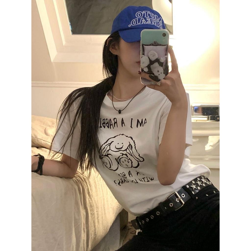 Áo Thun Tay Ngắn Chất Liệu Cotton Nguyên Chất In Hình Thỏ 51129