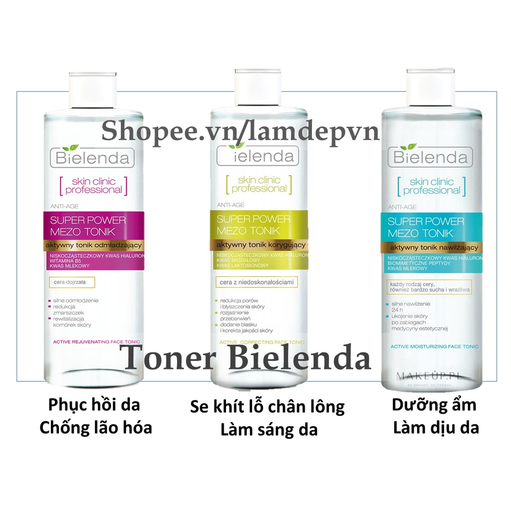 Toner Bielenda Super Power Mezo Tonic Skin Clinic Correcting/ Moisturizing làm căng bóng, sáng da, mờ thâm, se lcl