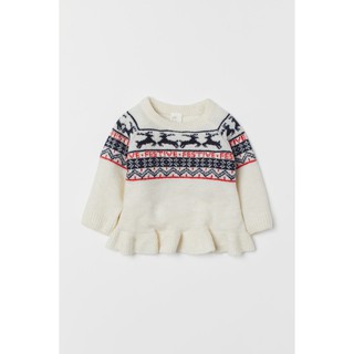 Áo Len Họa Tiết Giáng Sinh Cho Bé Gái 6-12M H&M Chính Hãng