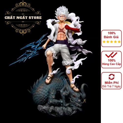 Mô hình ONE PIECE luffy gear 5 nika nika cầm sét đứng đầu rồng cao 38cm có led