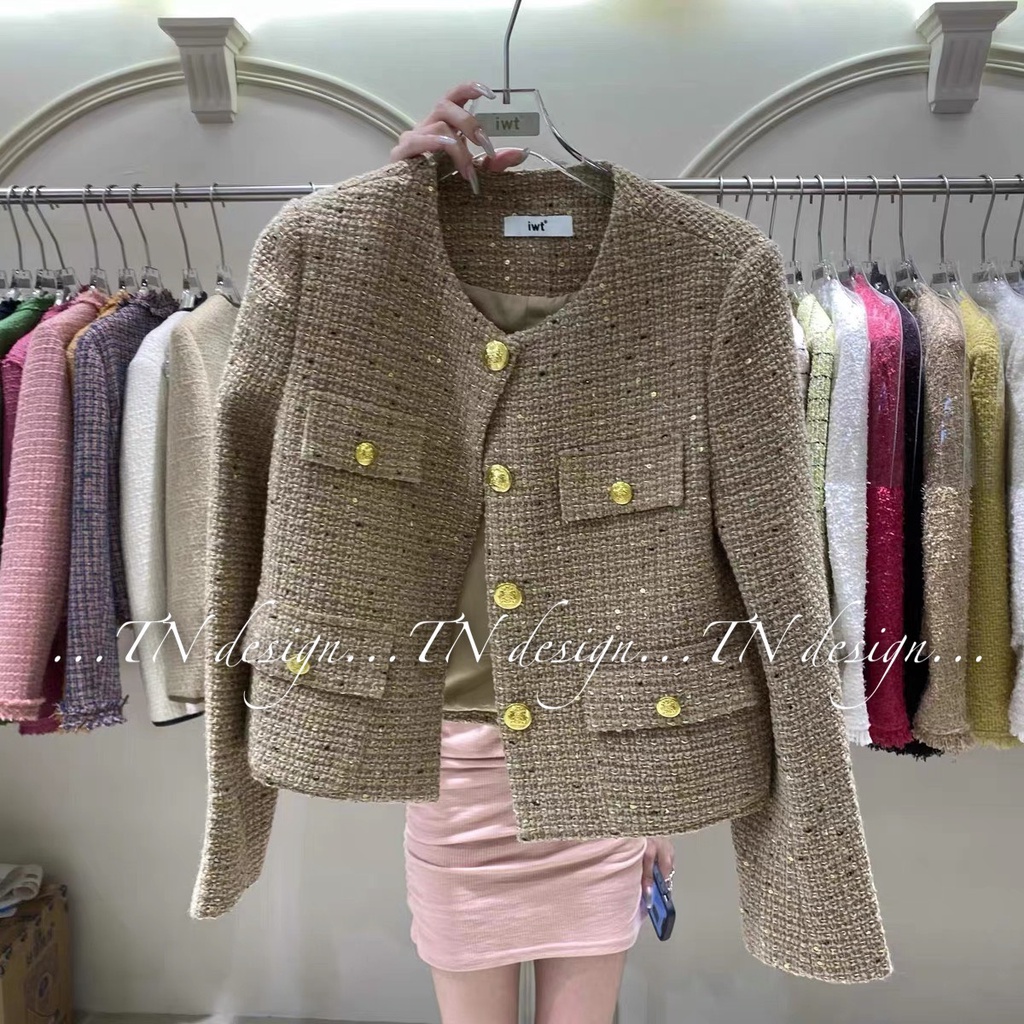 Áo khoác nữ LINH RUBI STORE dạ tweed kim sa 4 túi chất vải cực kì dày dặn sang xịn A590