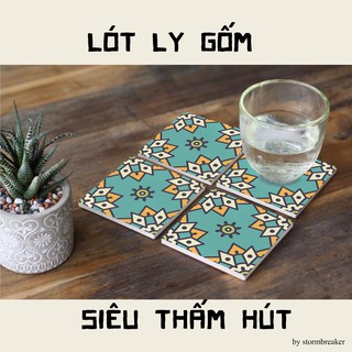Combo 4 cái Đế lót ly, tấm lót cốc thấm nước bằng gốm cao cấp SIÊU THẤM HÚT