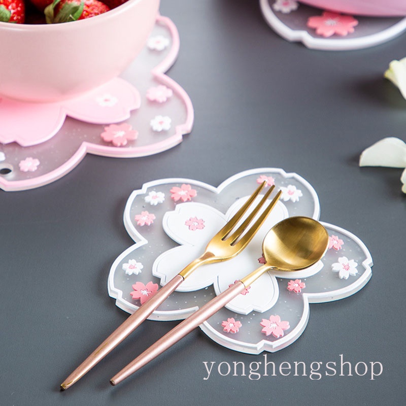 Đế lót ly chống trượt hình hoa anh đào xinh xắn