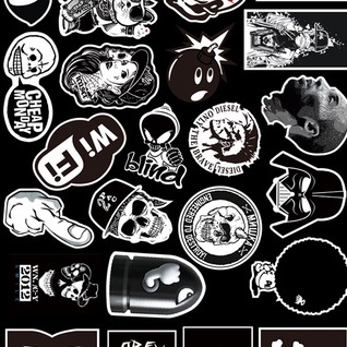 Set 100/50 miếng dán trắng đen chống thấm nước trang trí xe đạp/laptop/guitar/ván trượt