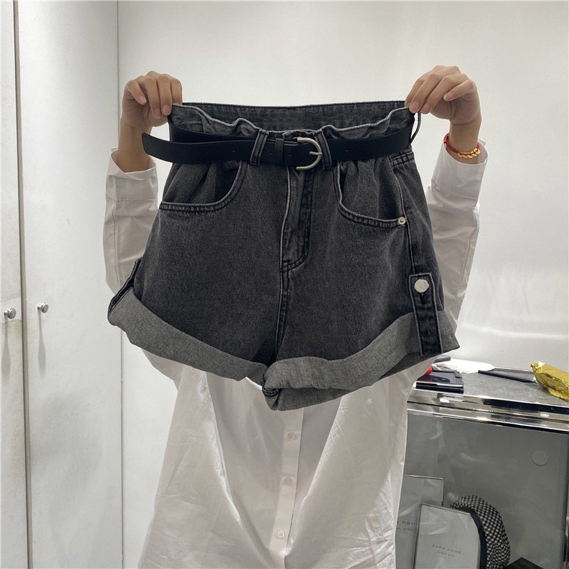 Quần Short Denim Lưng Cao Ống Rộng Thời Trang Dành Cho Nữ