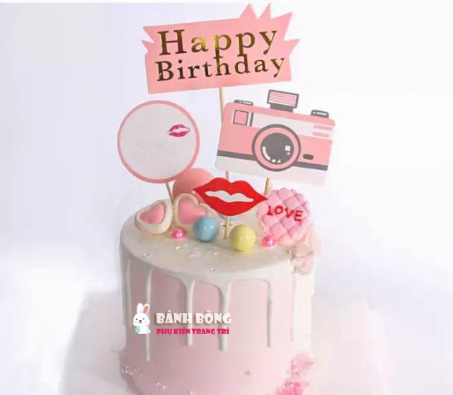 Set Cắm HPBD Máy Ảnh trang trí Bánh Sinh Nhật cho Bé Phụ Kiện Bánh Kem