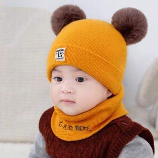 set mũ khăn len tai bông trẻ em