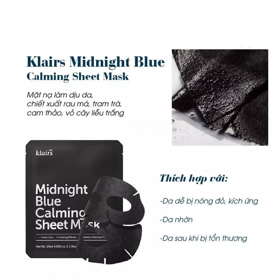 Combo 5 Mặt Nạ Giúp Làm Dịu, Phục Hồi Da Klairs Midnight Blue Calming Sheet Mask 25ml x 5