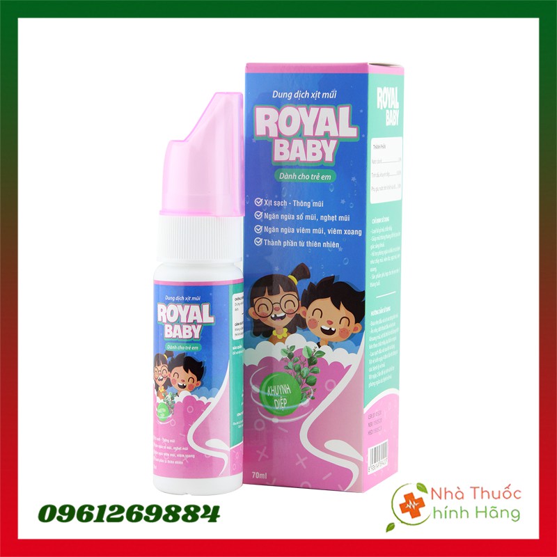 Royal Baby Tinh Chất Khuynh Diệp - Dung Dịch Xịt Mũi Cho Trẻ Em - Chai 70ml