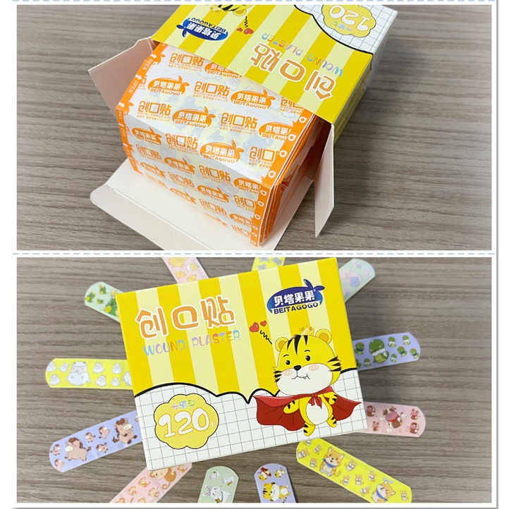 Set 120 Băng Cá Nhân Chống Nước Thoáng Khí Họa Tiết Hoạt Hình Dễ Thương