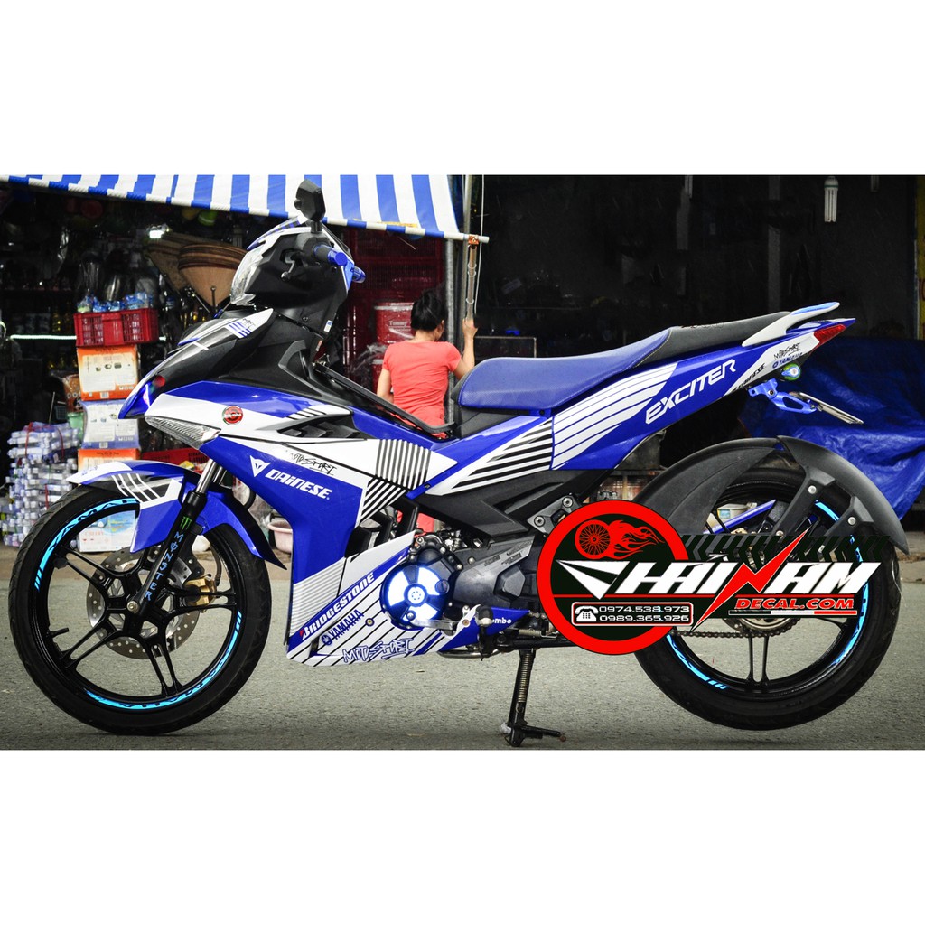 Tem trùm sọc trắng xanh GP  cho Exciter 150