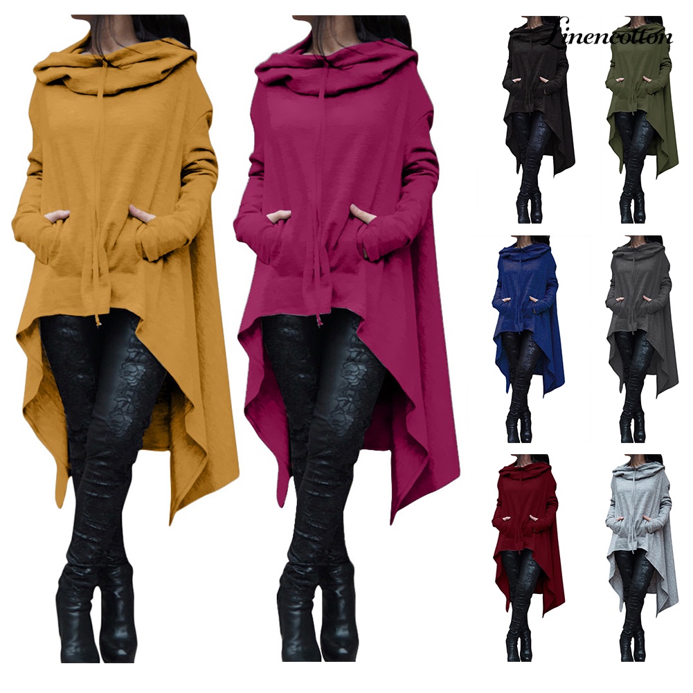 Áo Choàng Poncho Dáng Rộng Có Nón Trùm Đầu Kiểu Cánh Dơi Không Đối Xứng Cho