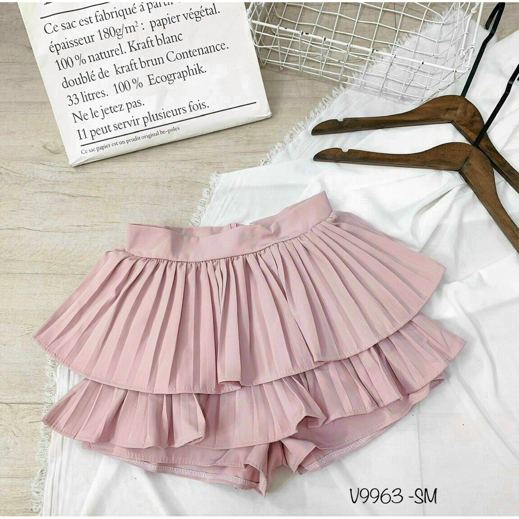 Chân váy 2 tầng xếp ly trơn cực xinh , chất tuyết mưa dày dặn